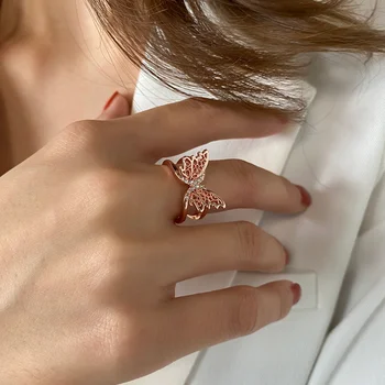 Кольца-бабочки со стразами для женщин, Корейская мода, крылья насекомых, Регулируемое геометрическое кольцо с кубическим цирконием, изысканные ювелирные изделия