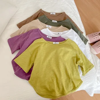 Одежда Для малышей и маленьких девочек, летняя футболка ярких цветов, детская футболка с коротким рукавом, милые детские хлопковые футболки, наряды
