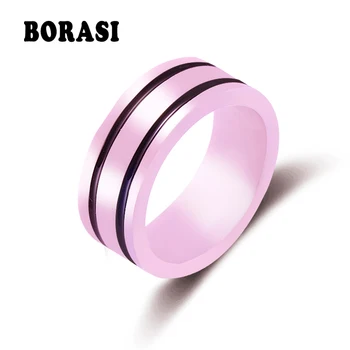 Новое 8 мм светло-розовое 2-рядное Черное Красивое Керамическое кольцо ручной работы для женщины, ювелирные изделия высшего качества без царапин, женское кольцо