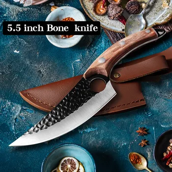 Обвалочный нож Рыболовный Нож ручной работы Кухонный Тесак для мяса из нержавеющей стали для приготовления пищи на открытом воздухе Мясницкий Нож Чехол-Ножна Инструмент