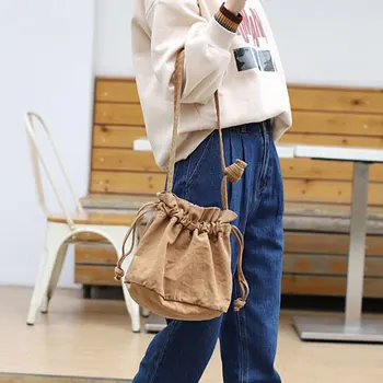 Тканевый Маленький кошелек на шнурке Женская повседневная сумка для мобильного телефона ретро-шнурок-ведро Кошелек для мобильного телефона, холщовая сумка через плечо